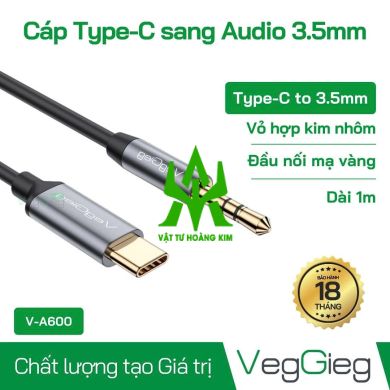 Cáp Chuyển Type C sang Audio DC 3.5mm VegGieg V-A600 CHÍNH HÃNG