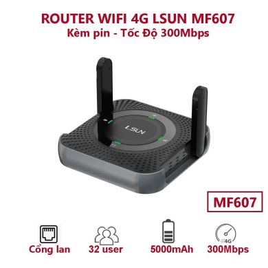 ROUTER WIFI DI ĐỘNG 4G LSUN MF607 , Tốc Độ 300Mbps (2 anten, , 32 user, Có LAN)